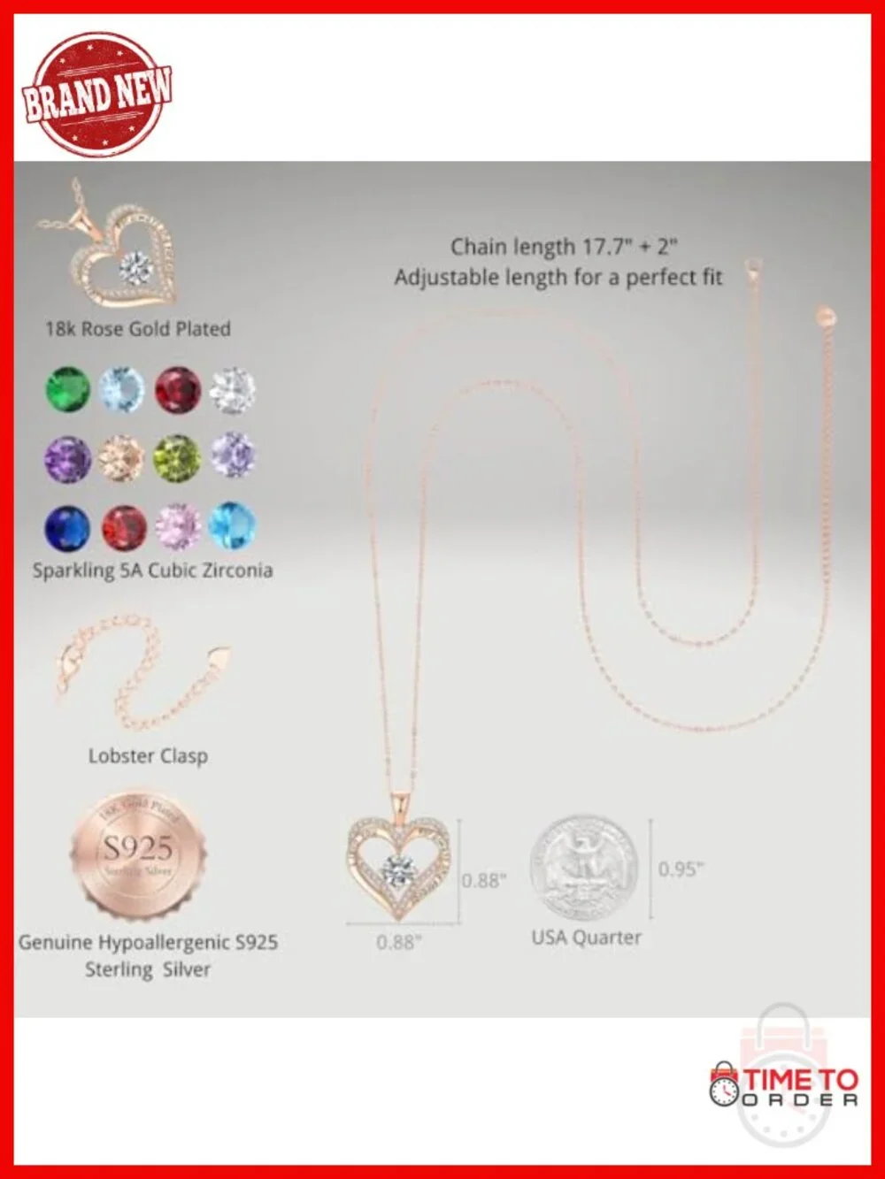 S925 Sterling Silver Birthstone Heart Pendant Necklace